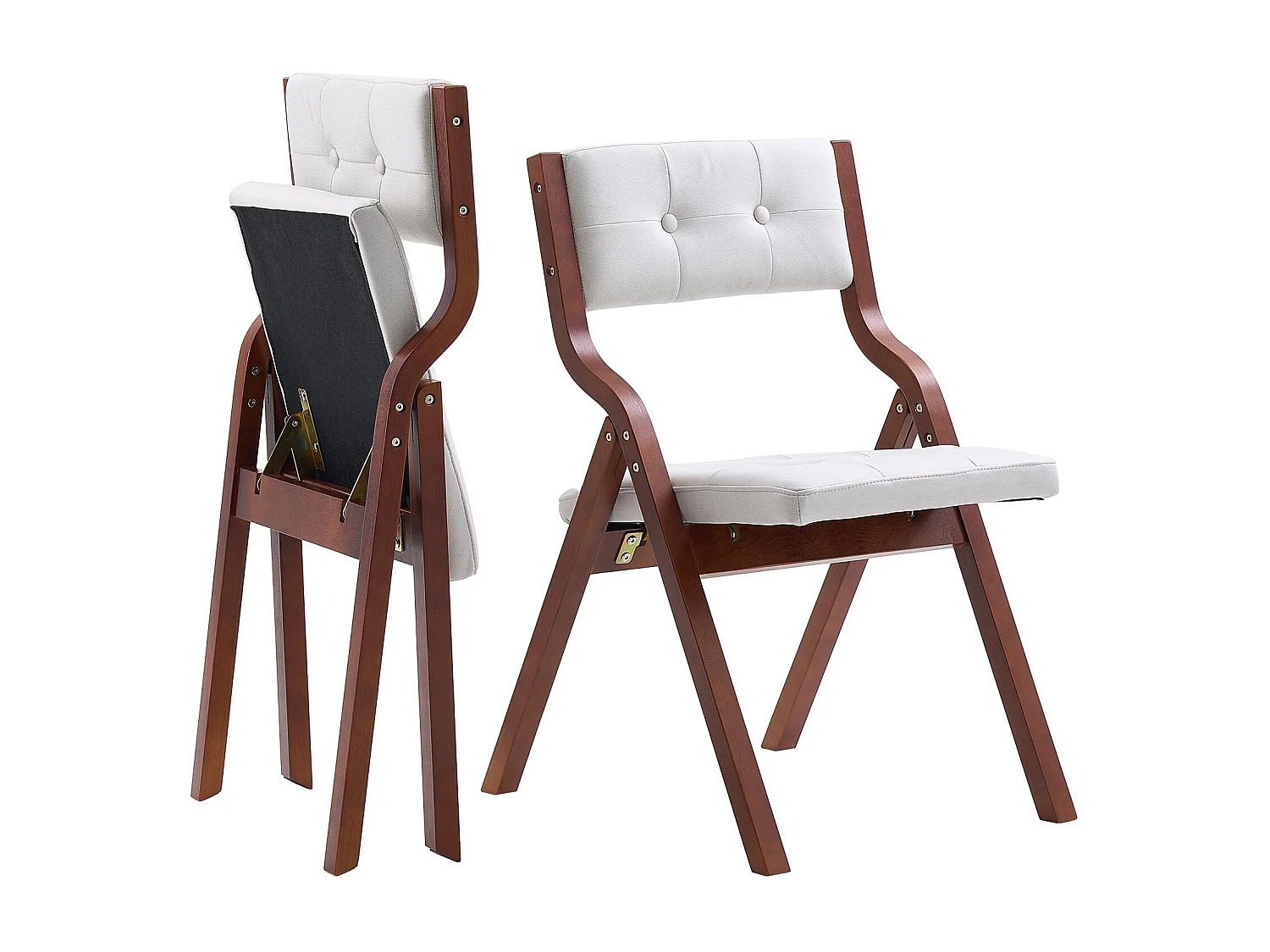 Krzesło Składane SucceBuy z Drewna z Poduszką, Zestaw 2 szt., Nowoczesne Przenośne Upholstrowane Krzesło do Jadalni ze Składaną Poduszką Siedziska, Biały 4654751 - obrazek 1