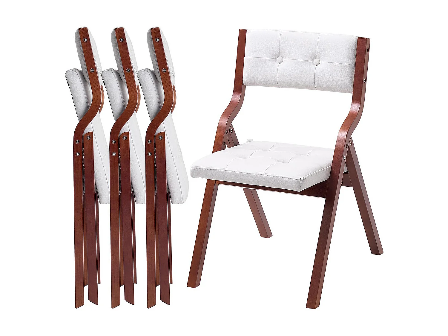 Krzesło Składane SucceBuy z Drewna z Poduszką, Zestaw 4 szt., Nowoczesne Przenośne Upholstrowane Krzesło do Jadalni ze Składaną Poduszką Siedziska, Biały 4654757 - obrazek 1