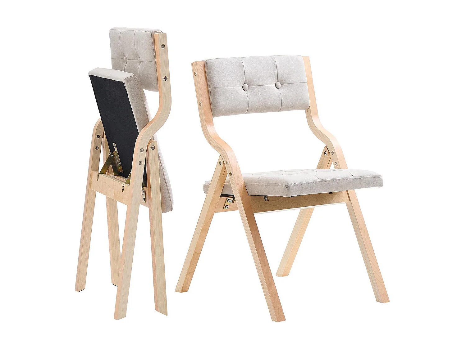 Krzesło Składane SucceBuy z Drewna z Poduszką, Zestaw 2 szt., Nowoczesne Przenośne Upholstrowane Krzesło do Jadalni ze Składaną Poduszką Siedziska, Beżowy 4654761 - obrazek 1