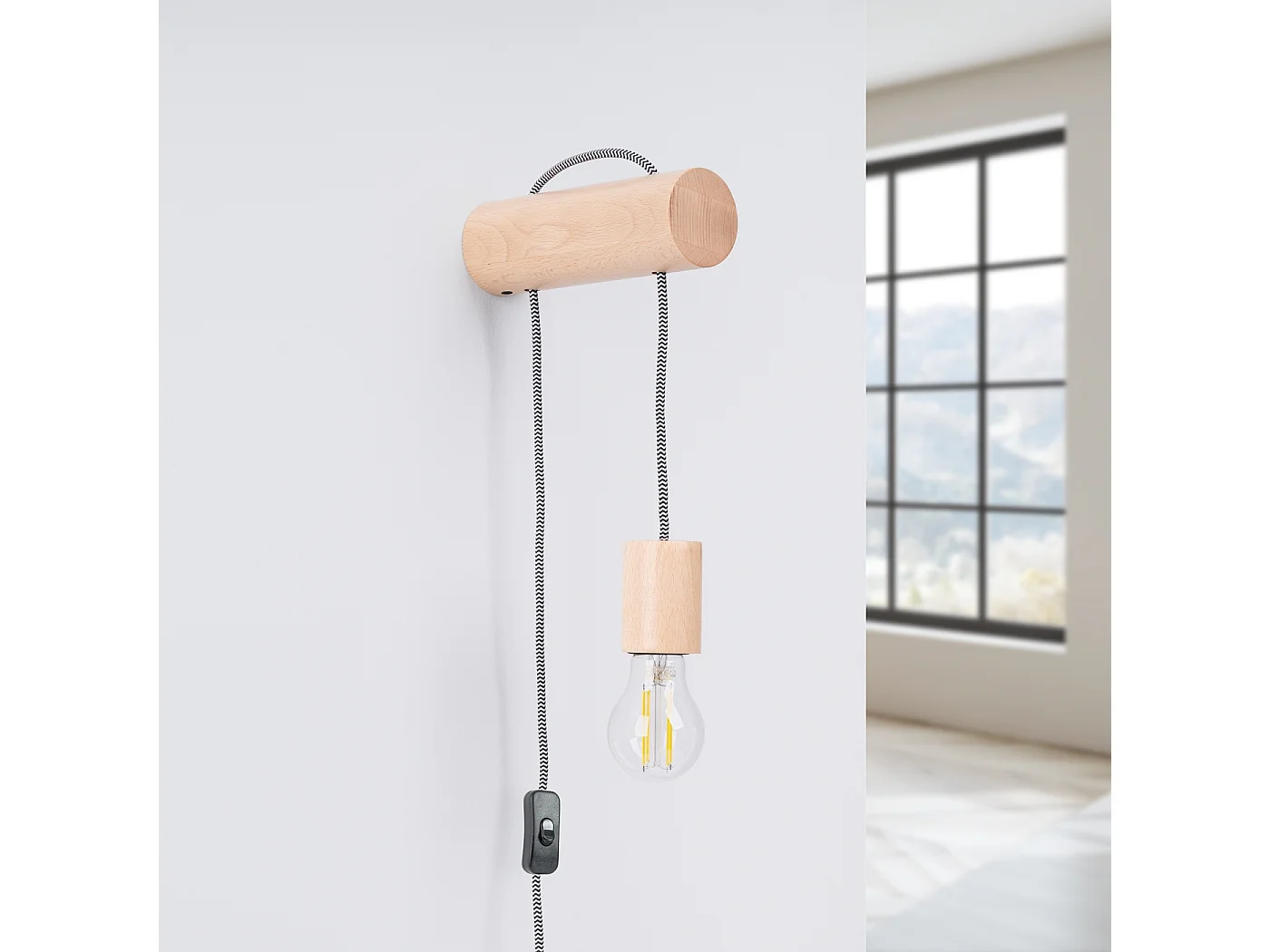 Lampa ścienna loft Zynto, drewno - 1 źródło światła 4000K - L.6 x H.55 cm - naturalne drewno/biały/czarny 4751196 - obrazek 1