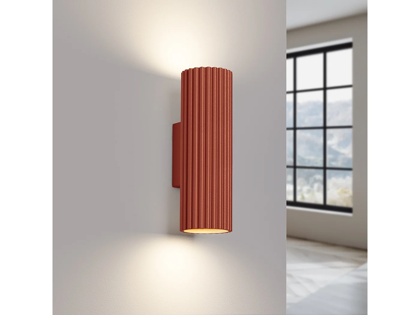 Lampa ścienna minimalistyczny Gloow, aluminium - 2 źródło światła 3000K - L.6.5 x H.20 cm - ochra czerwona 4751310 - obrazek 1