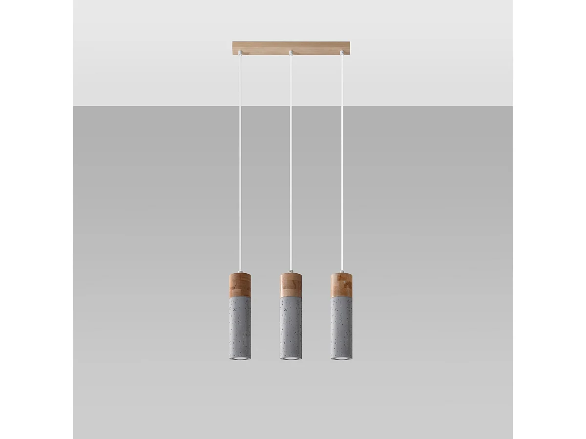 Lampy wiszące industrialny Avier, beton - 3 źródło światła 4000K - L.45 x H.120 cm - szary/naturalne drewno 4751374 - obrazek 1