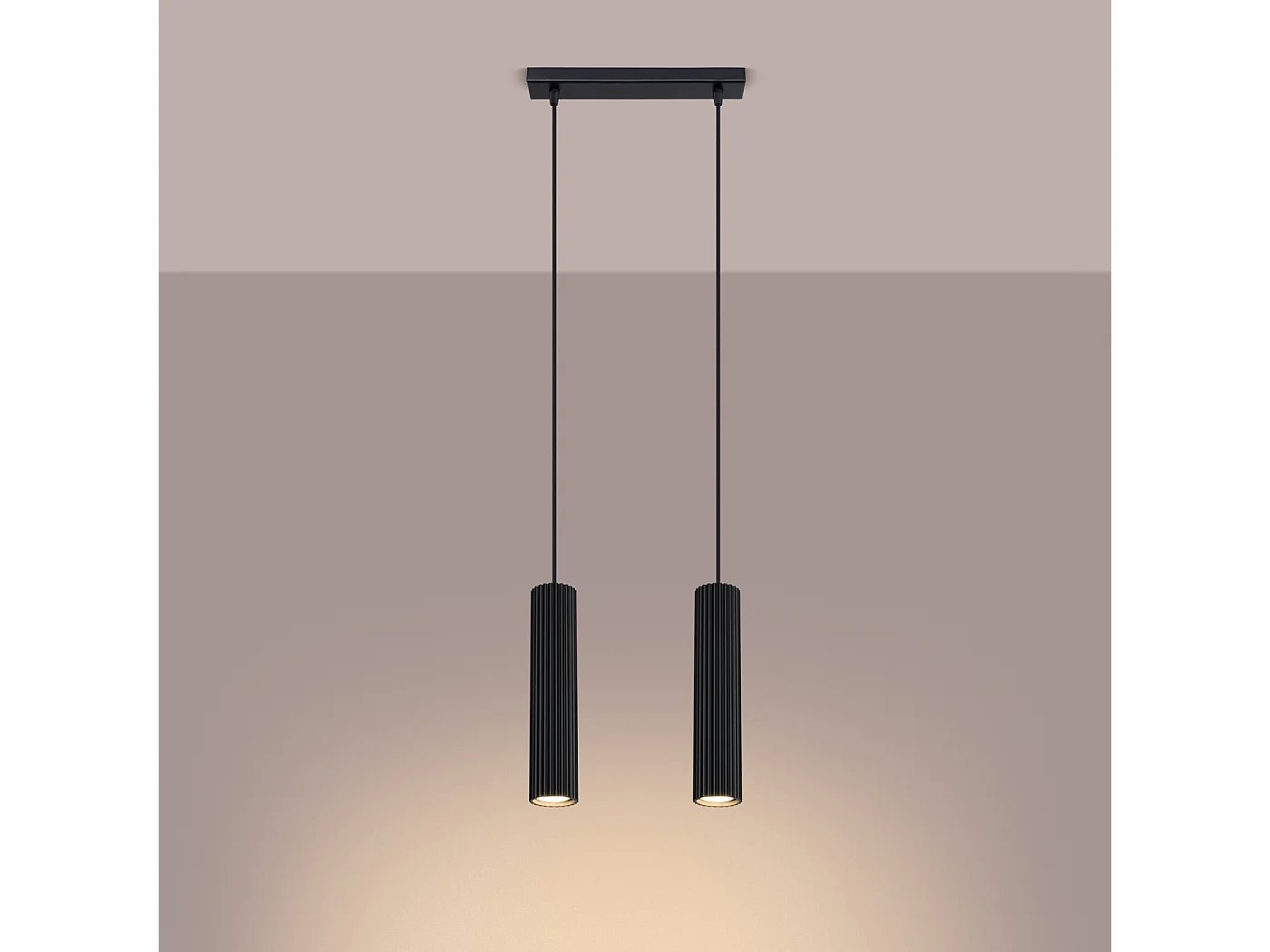Lampa wisząca minimalistyczny Gloow, aluminium - 2 źródło światła 3000K - L.30 x H.90 cm - czarny 4751368 - obrazek 1