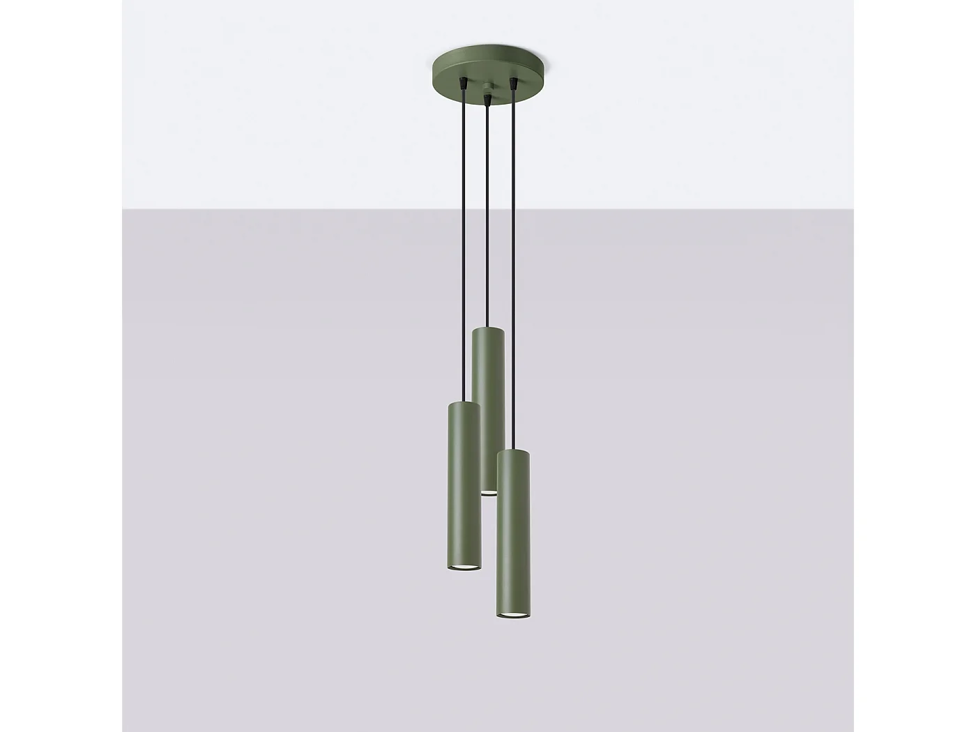 Lampa wisząca loft Toris, stal - 3 źródło światła 4000K - L.19.5 x H.108 cm - zielony oliwkowy 4751393 - obrazek 1