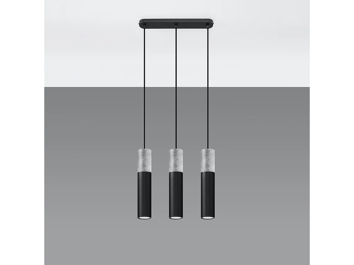 Lampy wiszące nowoczesny Lume, stal/beton - 3 źródło światła 4000K - L.45 x H.90 cm - czarny/szary 4751407 - obrazek 1
