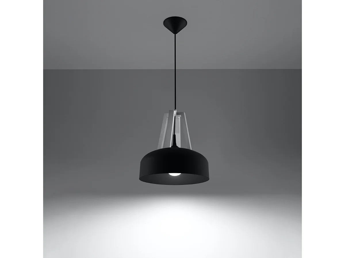 Lampy wiszące nowoczesny Solivo, stal/drewno - 1 źródło światła 3000K - L.30 x H.85 cm - czarny/biały 4751405 - obrazek 1