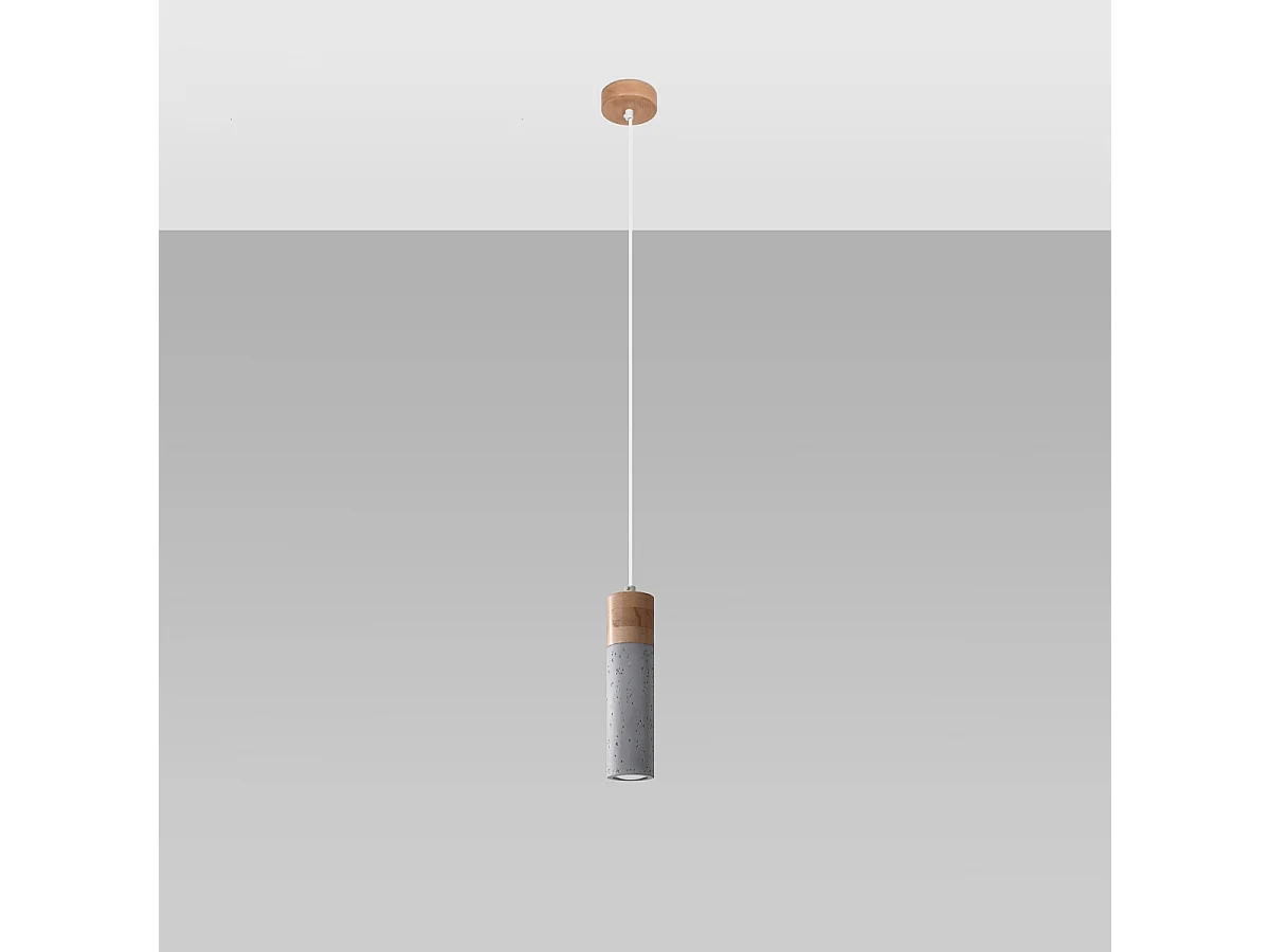 Lampy wiszące industrialny Avier, betoNie dotyczyrewno - 1 źródło światła 4000K - L.10 x H.120 cm - szary/naturalne drewno 4751410 - obrazek 1