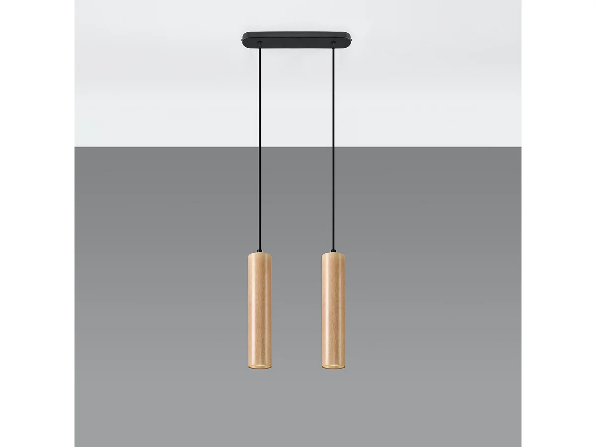 Lampy wiszące skandynawski Silno, drewno - 2 źródło światła 4000K - L.30 x H.90 cm - naturalne drewno 4751427 - obrazek 1