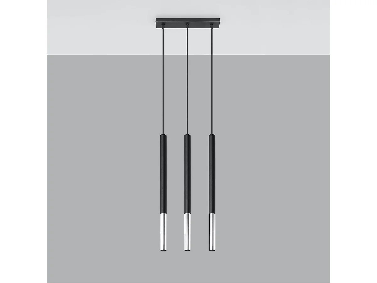 Lampy wiszące nowoczesny Flar, stal - 3 źródło światła 4000K - L.30 x H.90 cm - czarny/chrom 4751433 - obrazek 1