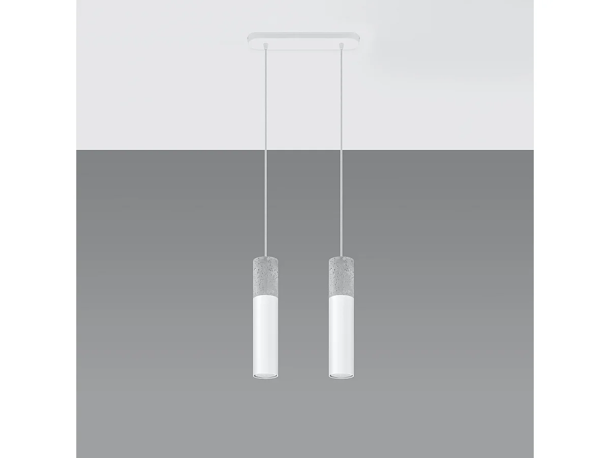 Lampy wiszące nowoczesny Lume, stal/beton - 2 źródło światła 4000K - L.30 x H.90 cm - biały/szary 4751431 - obrazek 1