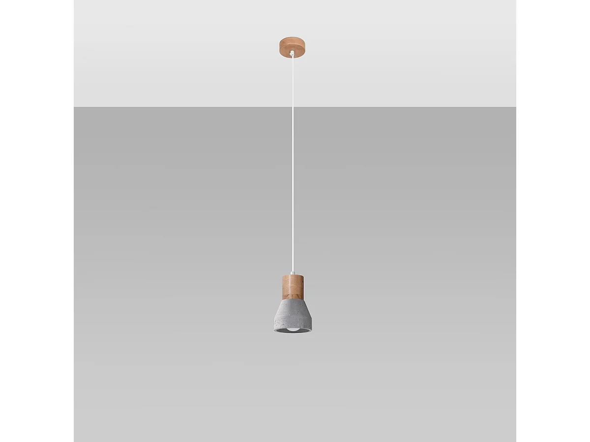 Lampy wiszące nowoczesny Polaric, beton - 1 źródło światła 4000K - L.10 x H.120 cm - szary/naturalne drewno 4751438 - obrazek 1
