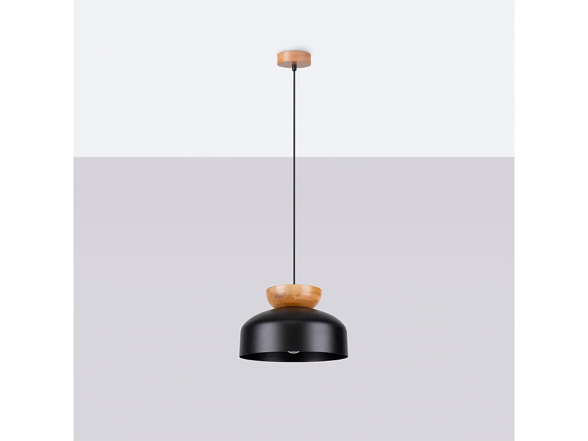 Lampy wiszące skandynawski Zeleron, drewno/stal - 1 źródło światła 4000K - L.29.5 x H.130 cm - czarny/naturalne drewno 4751447 - obrazek 1