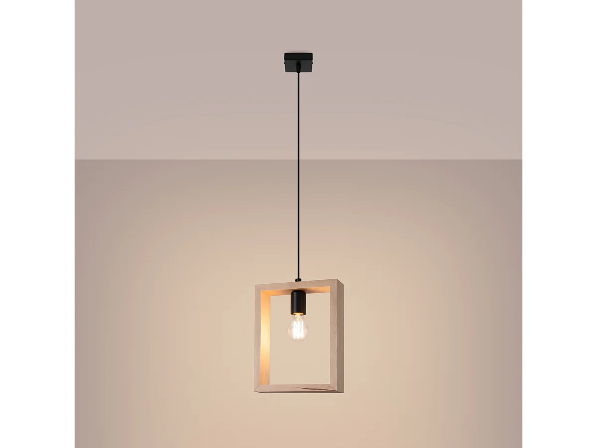 Lampy wiszące skandynawski Zodiara, stal/drewno - 1 źródło światła 3000K - L.24 x H.133 cm - naturalne drewno 4751448 - obrazek 1