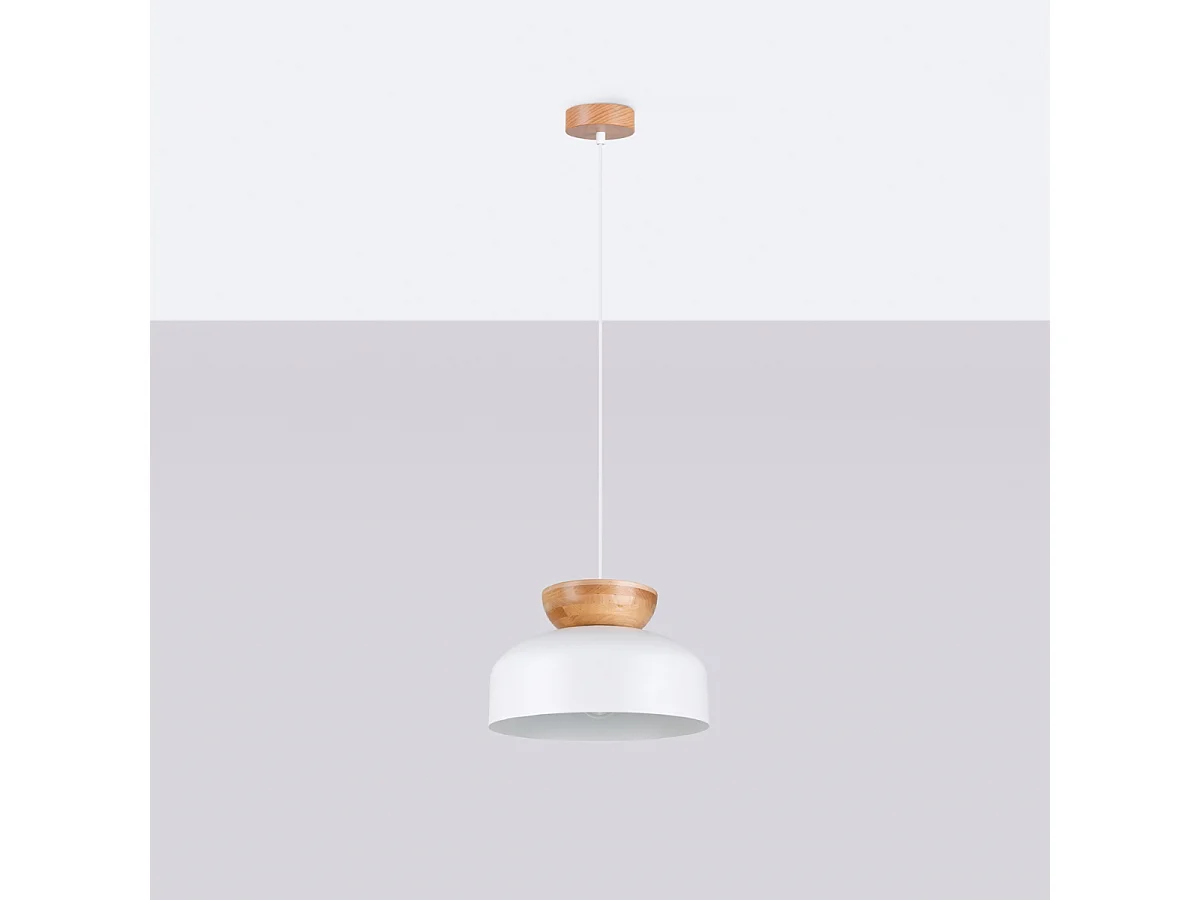 Lampy wiszące skandynawski Zeleron, drewno/stal – 1 źródło światła 4000K – L.29.5 x H.130 cm – biały/naturalne drewno 4751458