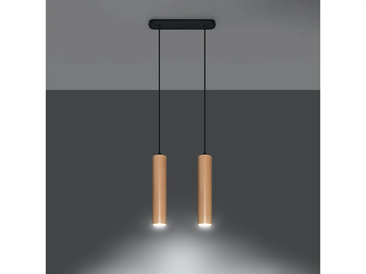 Lampy wiszące skandynawski Silno, drewno - 2 źródło światła 3000K - L.30 x H.90 cm - naturalne drewno 4751489 - obrazek 1