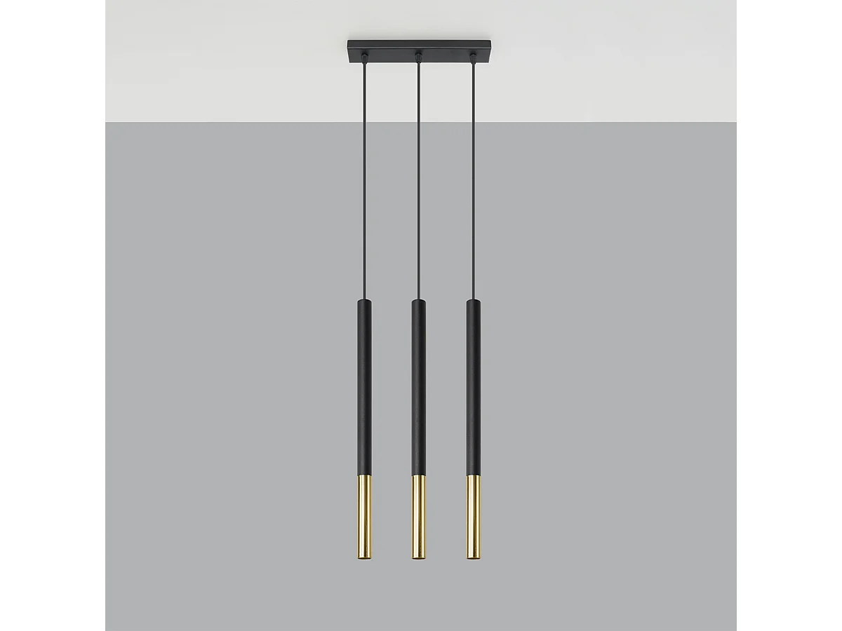 Lampy wiszące nowoczesny Flar, stal - 3 źródło światła 4000K - L.30 x H.90 cm - czarny/złoty 4751520 - obrazek 1