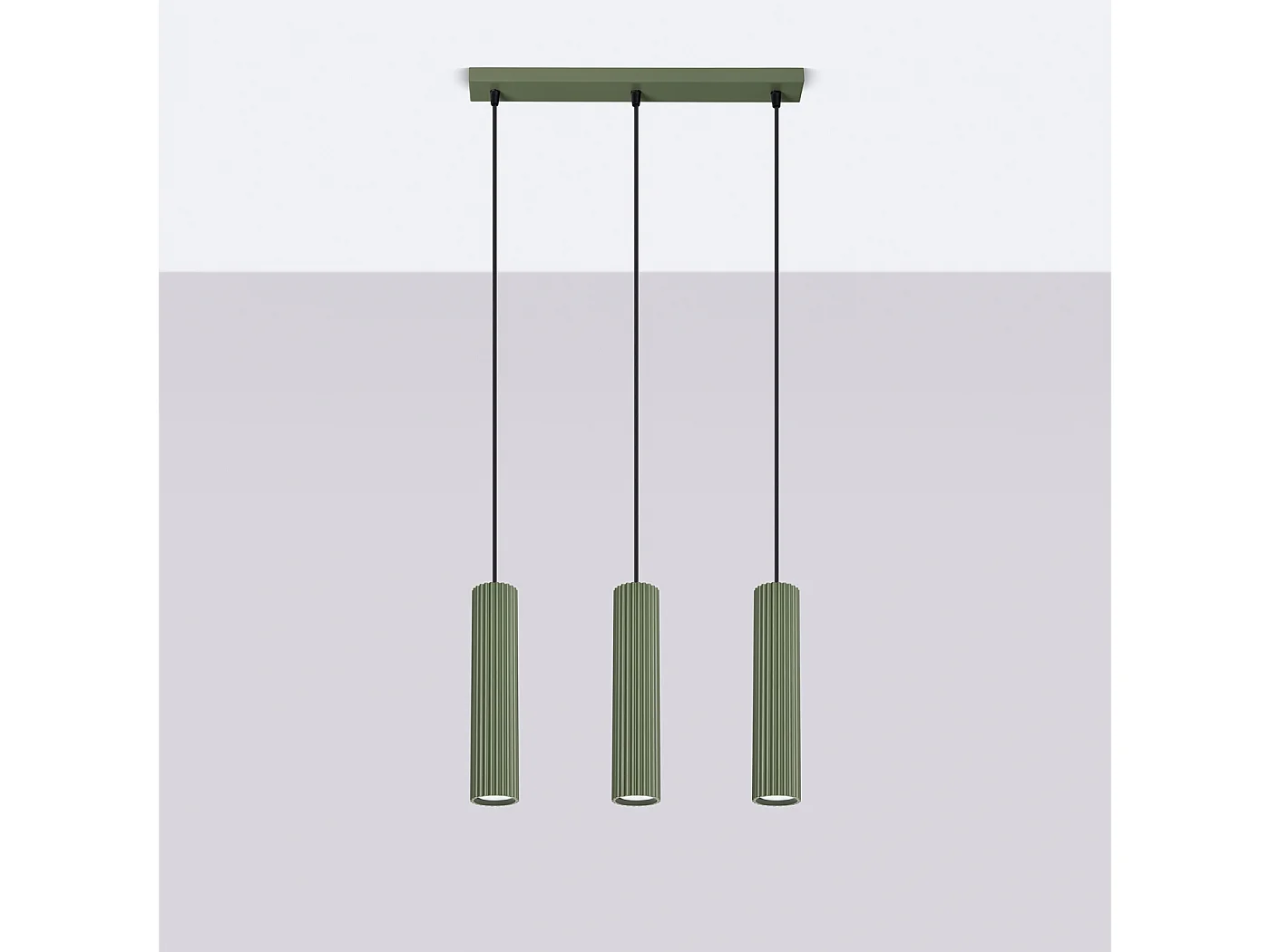 Lampa wisząca minimalistyczny Gloow, aluminium - 3 źródło światła 4000K - L.45 x H.98 cm - zielony oliwkowy 4751518 - obrazek 1