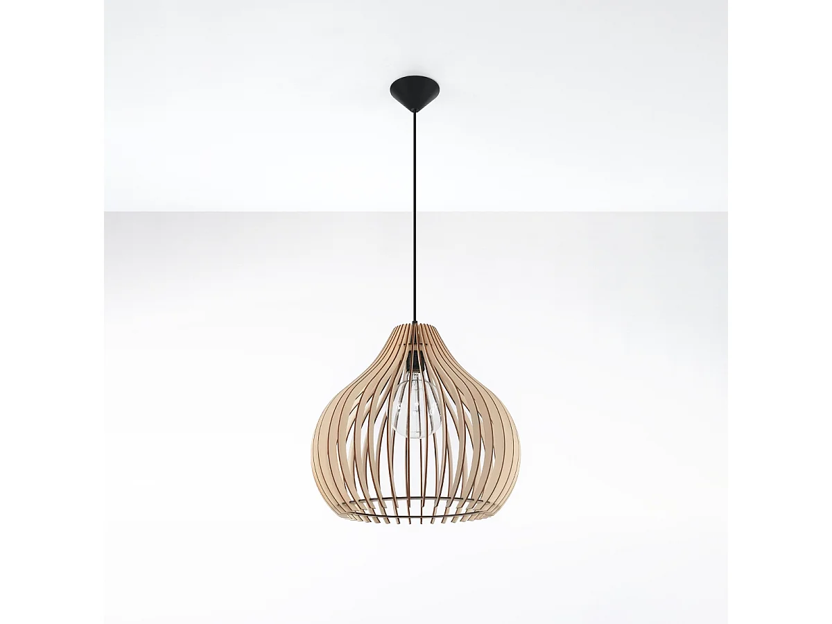 Lampy wiszące skandynawski Novidera, drewno - 1 źródło światła 4000K - L.40 x H.110 cm - naturalne drewno 4751527 - obrazek 1
