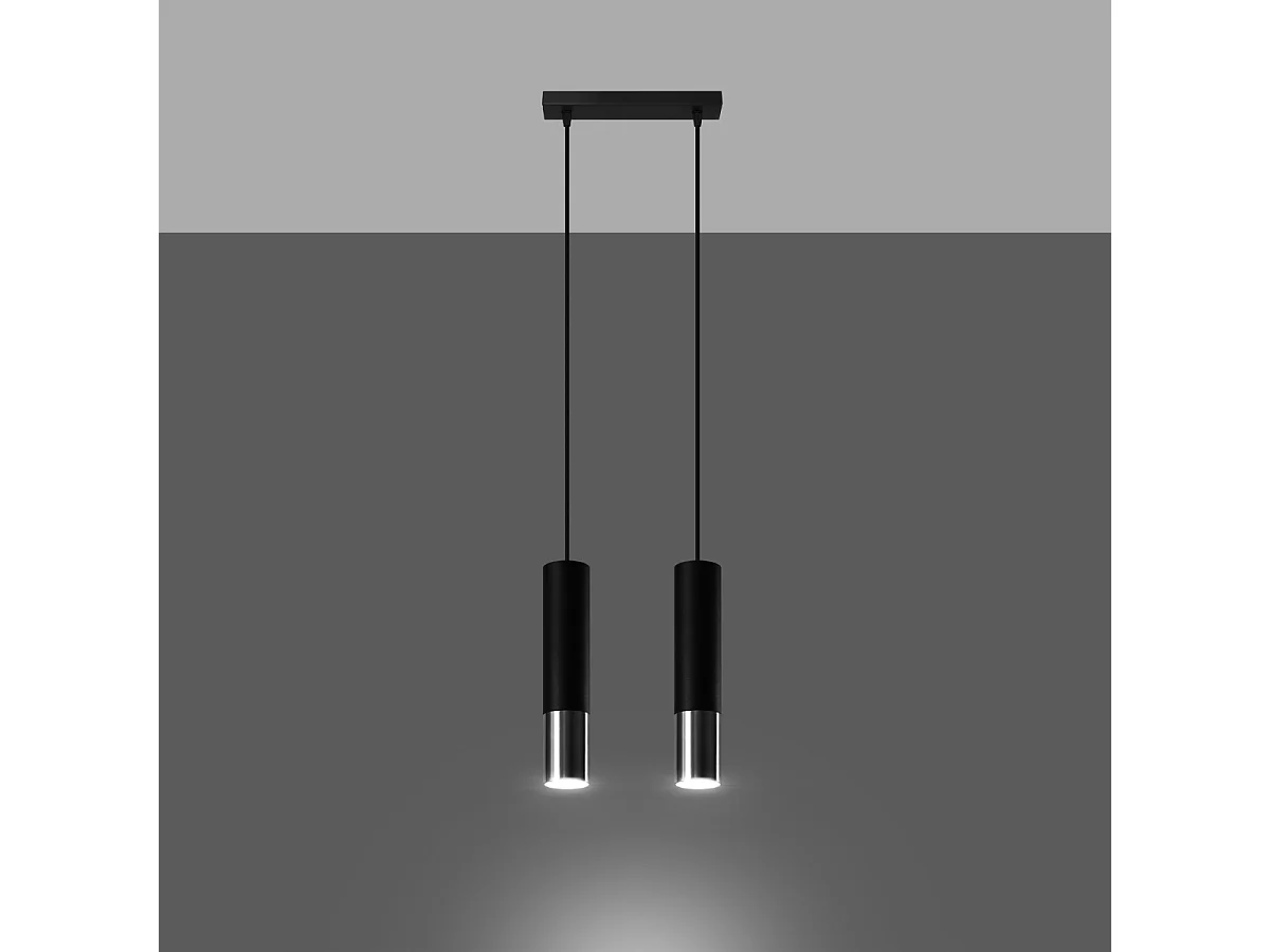 Lampy wiszące nowoczesny Zarpex, stal – 2 źródło światła 3000K – L.30 x H.90 cm – czarny/chrom 4751537