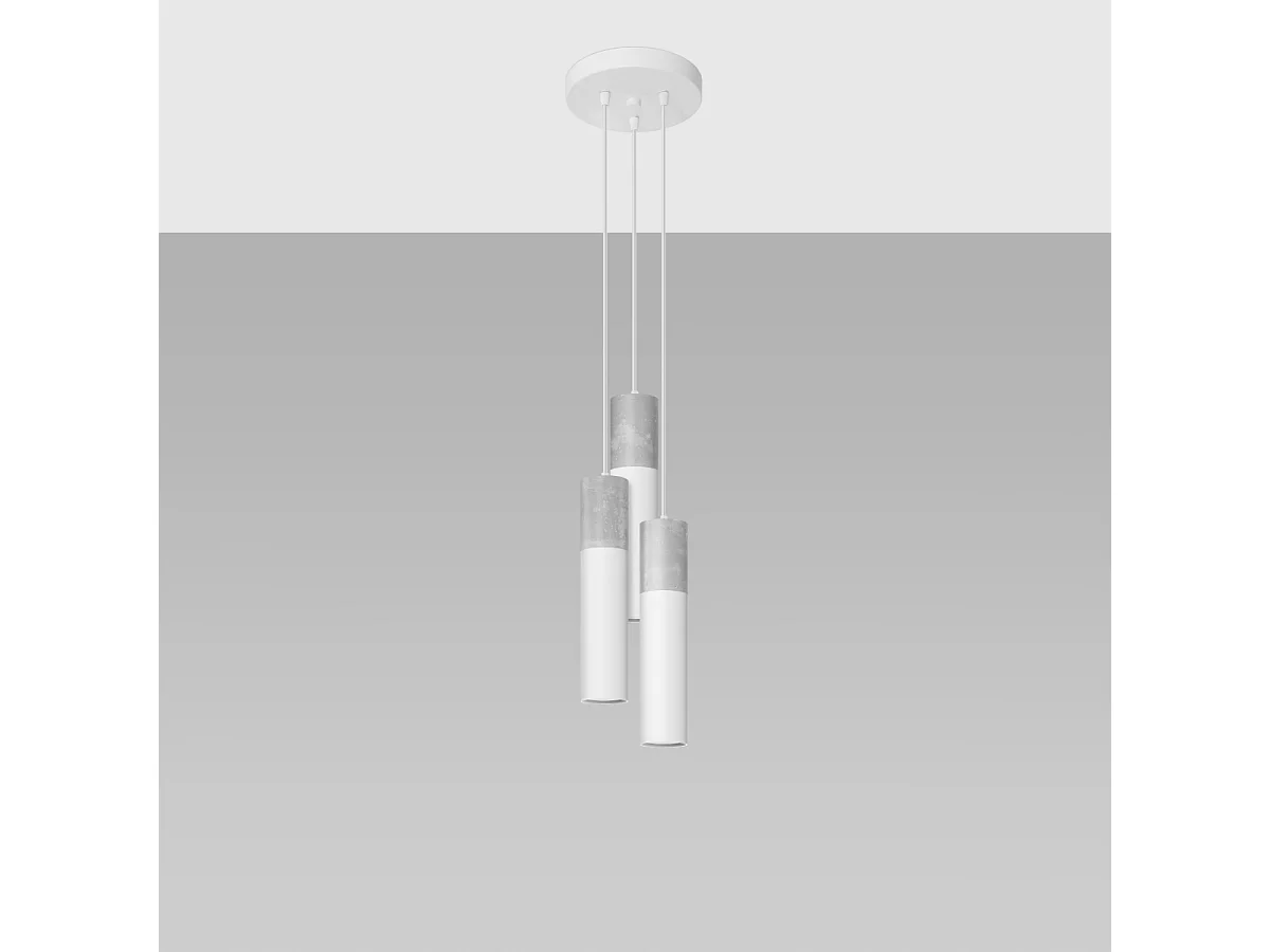 Lampy wiszące nowoczesny Lume, stal/beton - 3 źródło światła 4000K - L.20 x H.110 cm - biały/szary 4751536 - obrazek 1