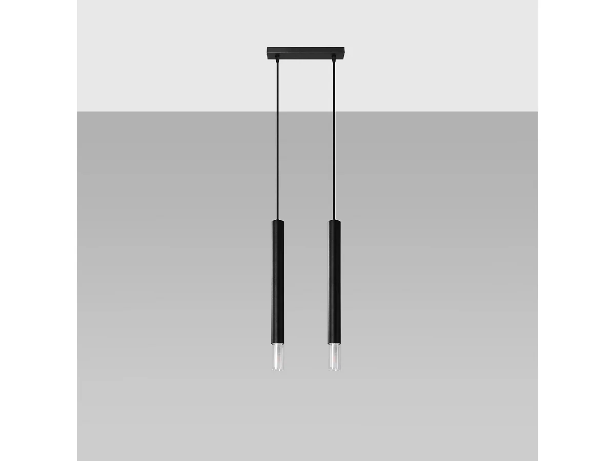 Lampy wiszące nowoczesny Eclim, stal/szkło - 2 źródło światła 4000K - L.30 x H.120 cm - czarny 4751558 - obrazek 1