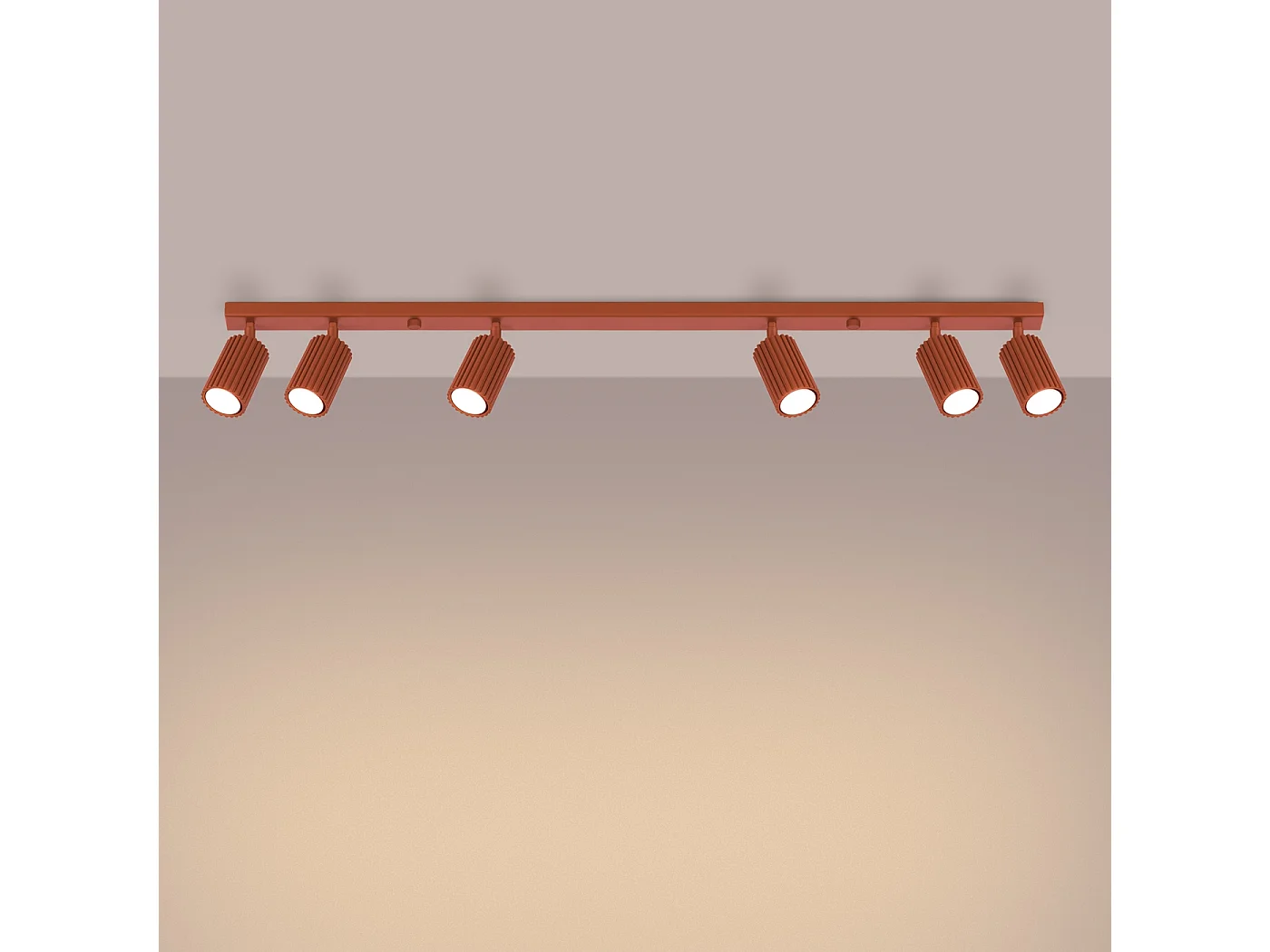 Lampa sufitowa minimalistyczny Gloow, aluminium - 6 źródło światła 3000K - L.117 x H.16.5 cm - ochra czerwona 4751855 - obrazek 1