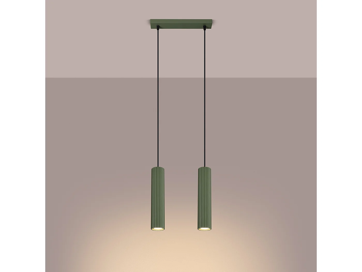 Lampa wisząca minimalistyczny Gloow, aluminium - 2 źródło światła 3000K - L.30 x H.90 cm - zielony oliwkowy 4752040 - obrazek 1