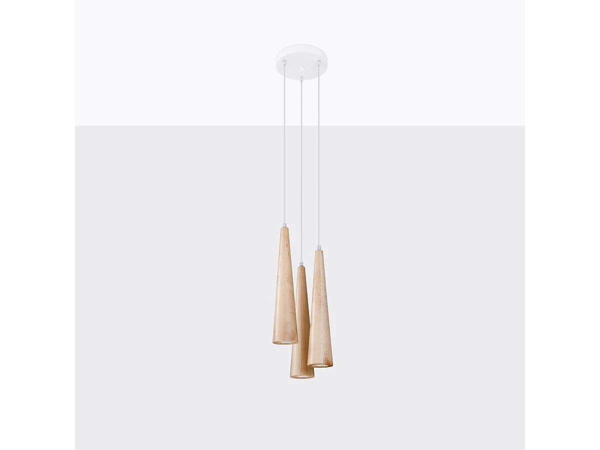 Lampy wiszące skandynawski Ravo, drewno - 3 źródło światła 4000K - L.20 x H.120 cm - naturalne drewno 4752046 - obrazek 1