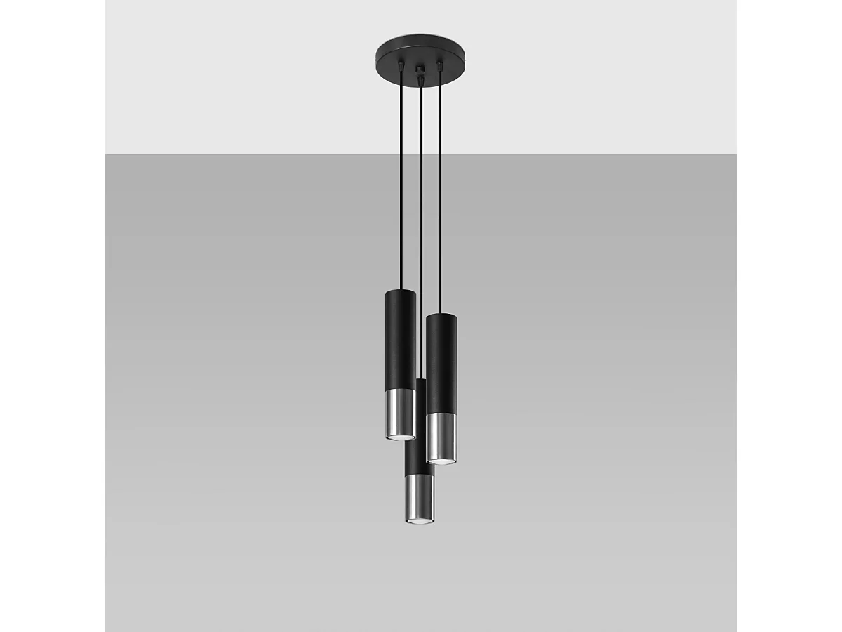 Lampy wiszące nowoczesny Zarpex, stal - 3 źródło światła 4000K - L.20 x H.90 cm - czarny/chrom 4752047 - obrazek 1