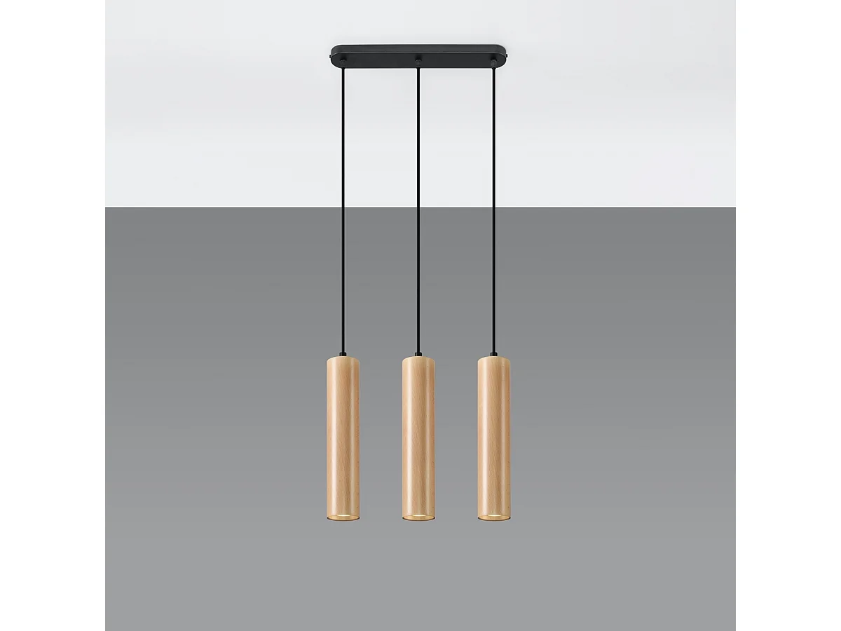Lampy wiszące skandynawski Silno, drewno - 3 źródło światła 4000K - L.45 x H.90 cm - naturalne drewno 4752052 - obrazek 1