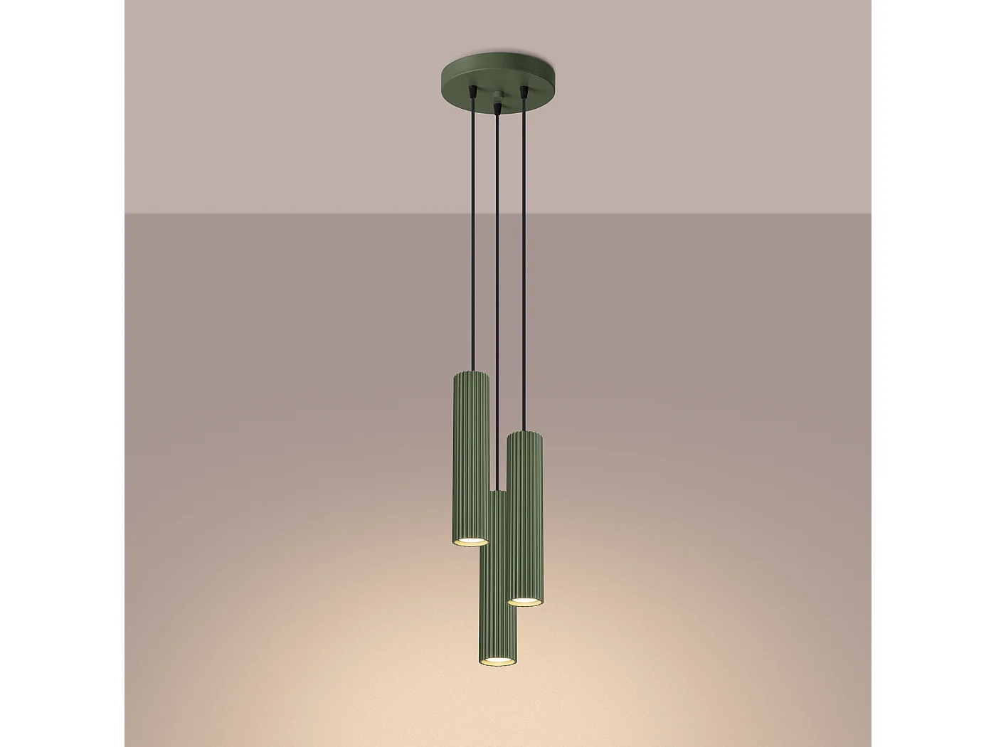 Lampa wisząca minimalistyczny Gloow, aluminium - 3 źródło światła 3000K - L.19.5 x H.108 cm - zielony oliwkowy 4752051 - obrazek 1