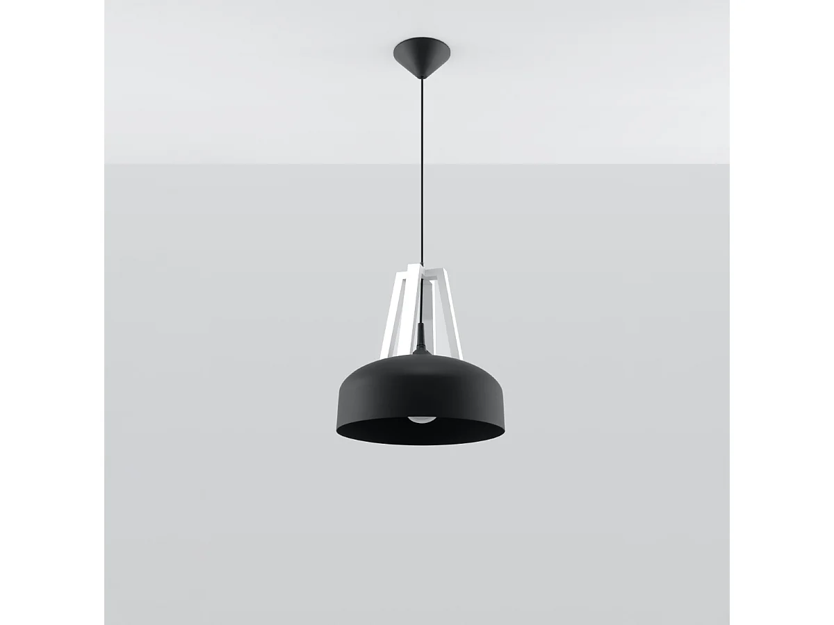 Lampy wiszące nowoczesny Solivo, stal/drewno - 1 źródło światła 4000K - L.30 x H.85 cm - czarny/biały 4752055 - obrazek 1