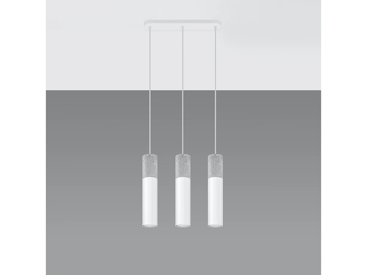 Lampy wiszące nowoczesny Lume, stal/beton - 3 źródło światła 4000K - L.45 x H.90 cm - biały/szary 4752058 - obrazek 1