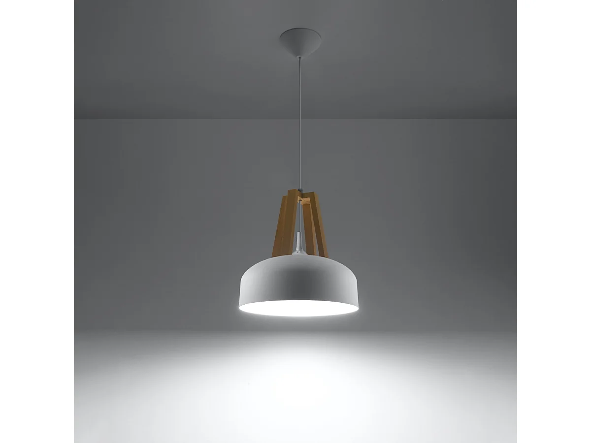 Lampy wiszące nowoczesny Solivo, stal/drewno - 1 źródło światła 3000K - L.30 x H.85 cm - biały/naturalne drewno 4752063 - obrazek 1