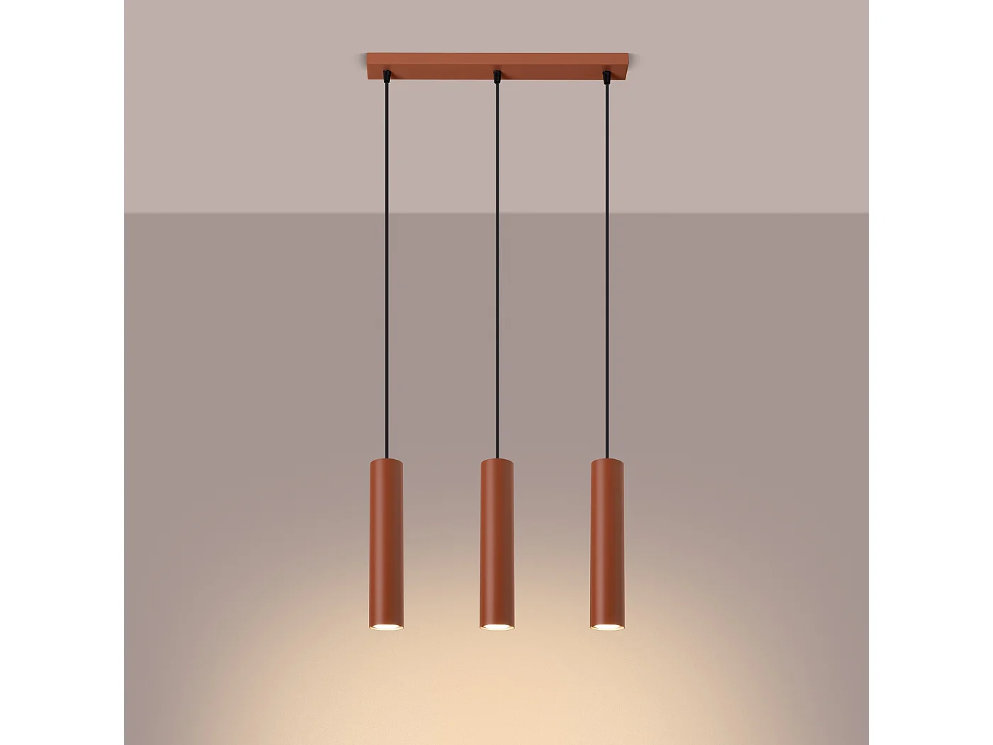 Lampa wisząca loft Toris, stal - 3 źródło światła 3000K - L.45 x H.98 cm - ochra czerwona 4752061 - obrazek 1