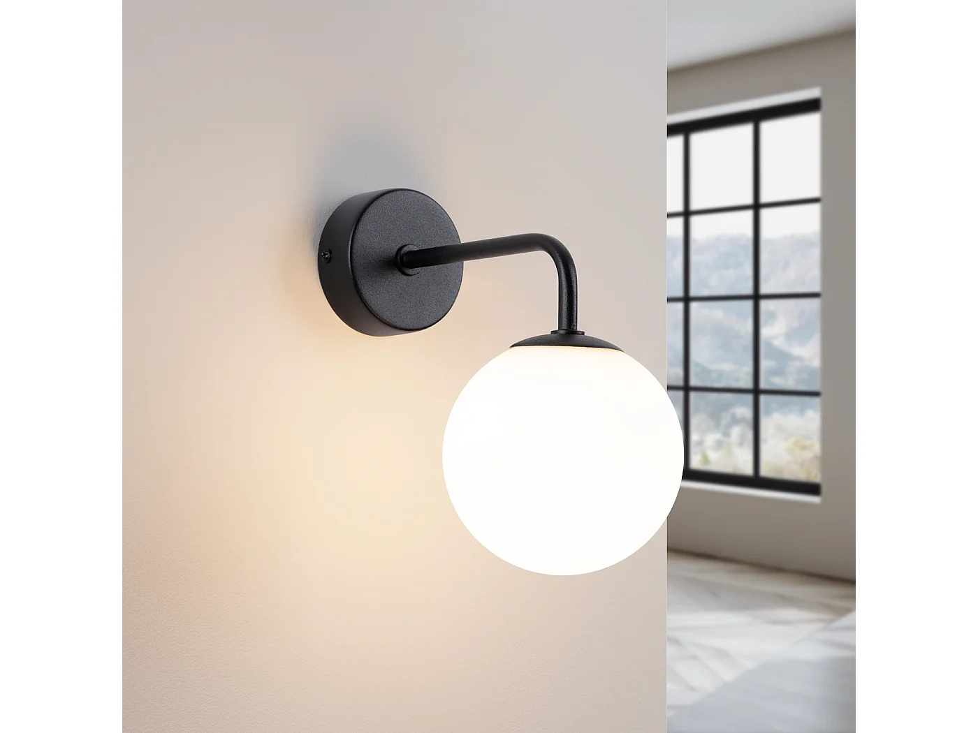 Lampa ścienna minimalistyczny Bealy, stal/szkło - 1 źródło światła 3000K - L.10 x H.21 cm - czarny/biały 4752144 - obrazek 1