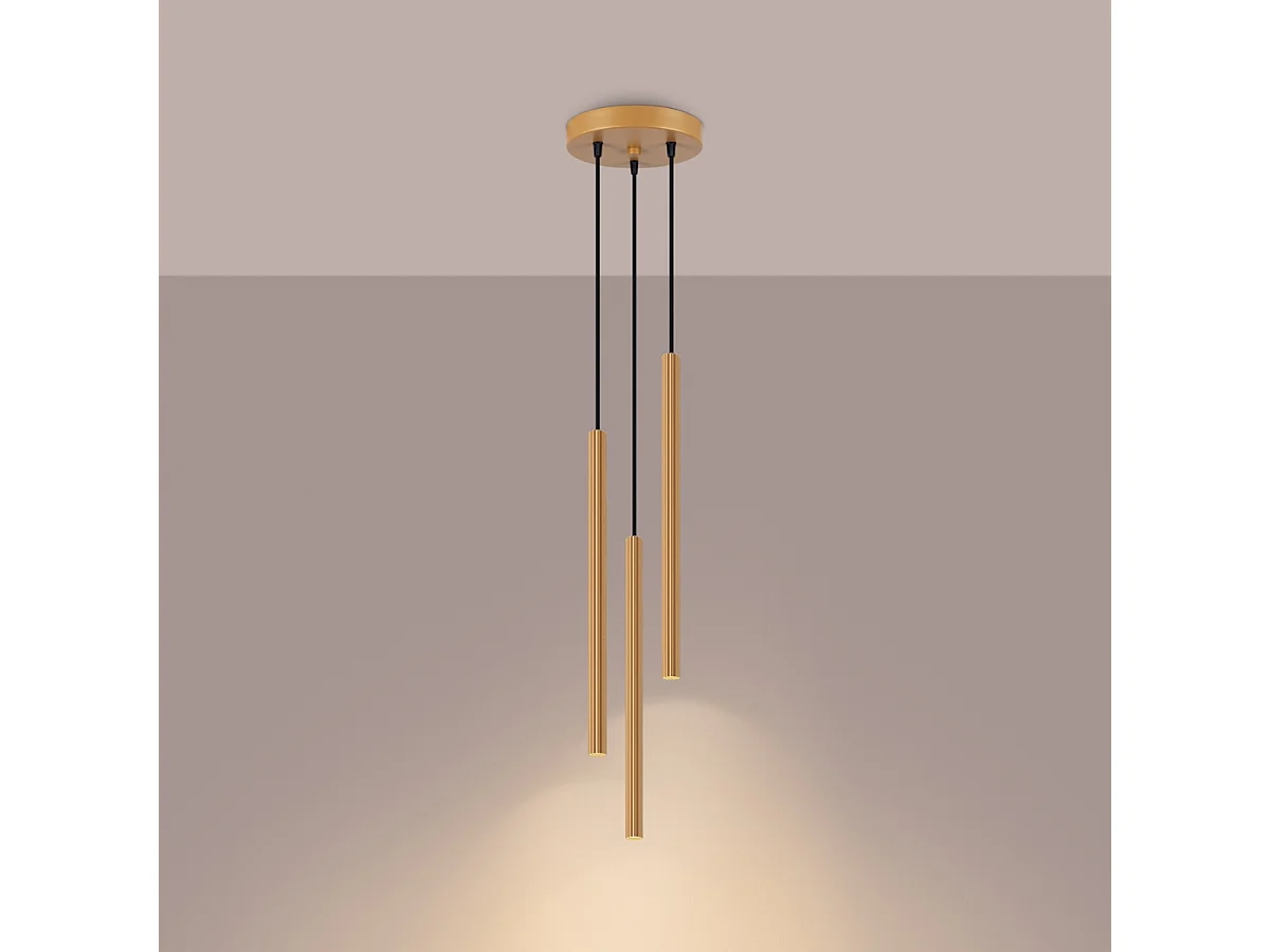 Lampy wiszące nowoczesny Elara, stal - 3 źródło światła 3000K - L.20 x H.120 cm - złoty 4752331 - obrazek 1