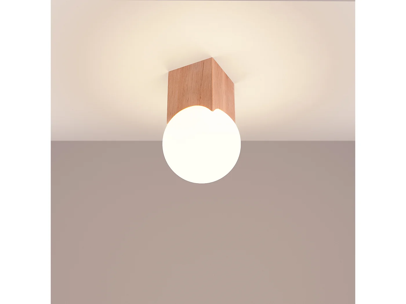Lampa sufitowa minimalistyczny Lumivere, drewno/szkło - 1 źródło światła 3000K - L.12 x H.19 cm - natruralne drewno/biały 4752432 - obrazek 1