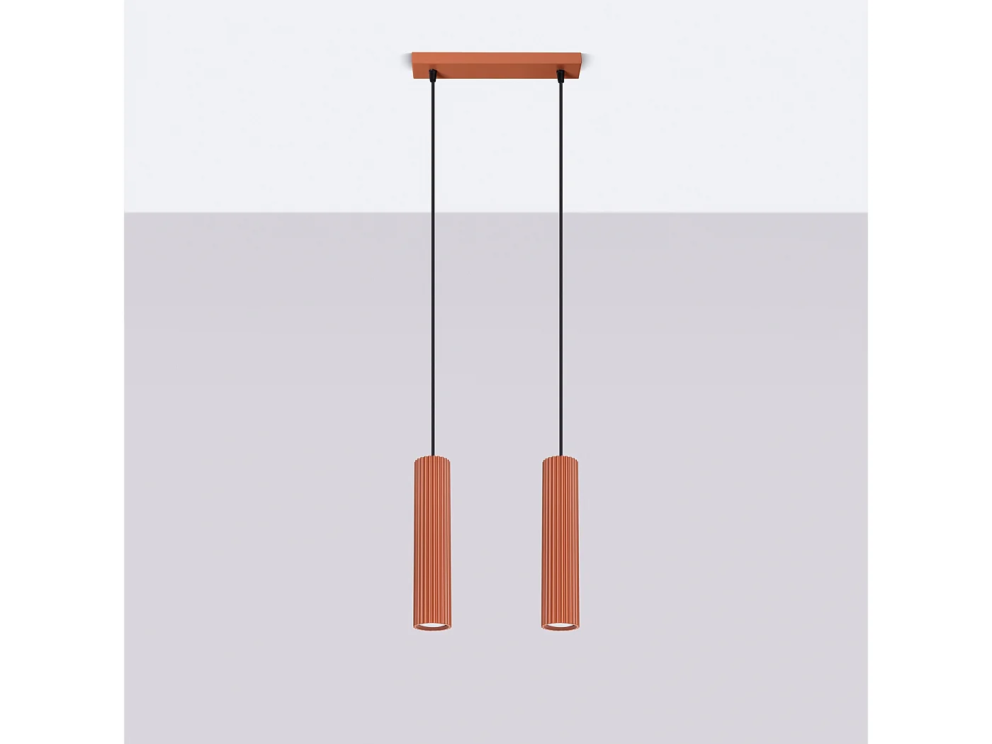 Lampa wisząca minimalistyczny Gloow, aluminium - 2 źródło światła 4000K - L.30 x H.90 cm - ochra czerwona 4752529 - obrazek 1