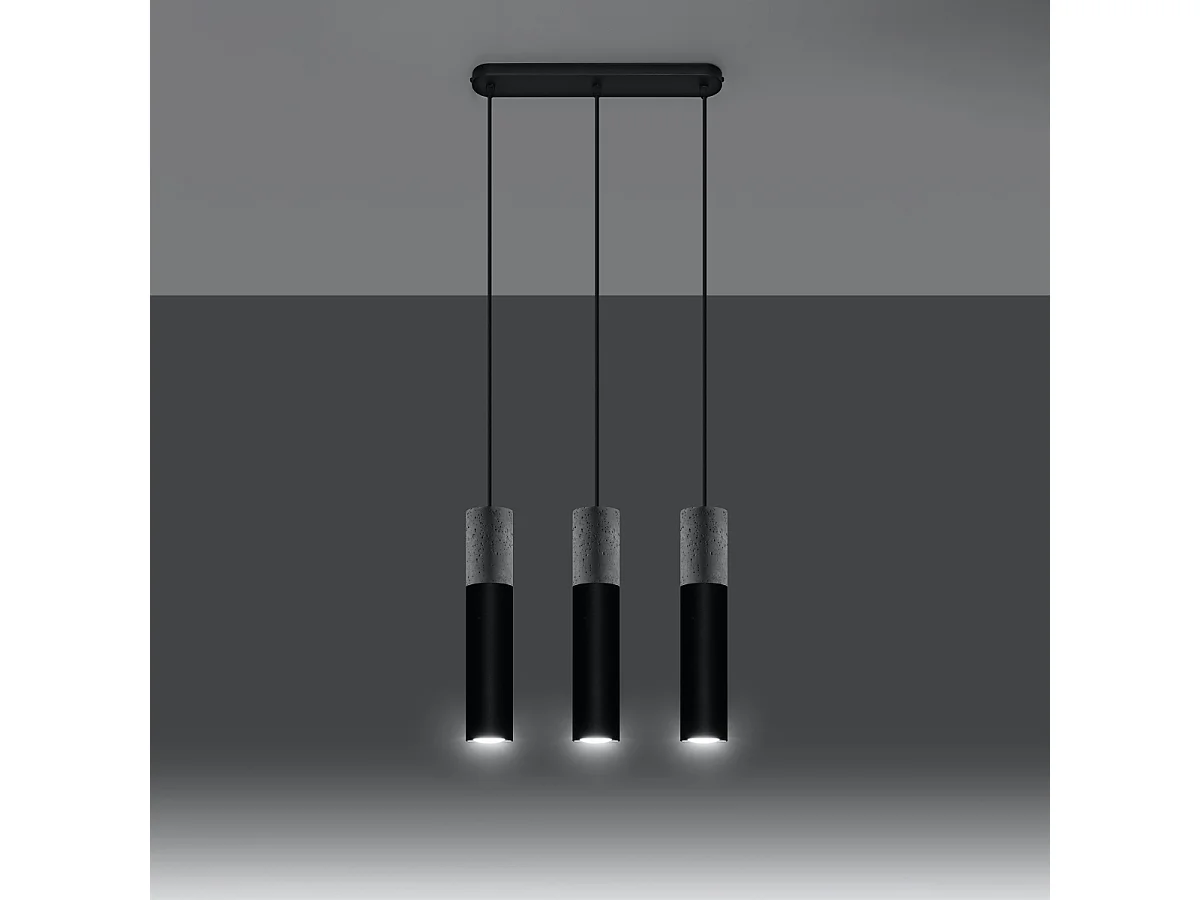 Lampy wiszące nowoczesny Lume, stal/beton - 3 źródło światła 3000K - L.45 x H.90 cm - czarny/szary 4752542 - obrazek 1