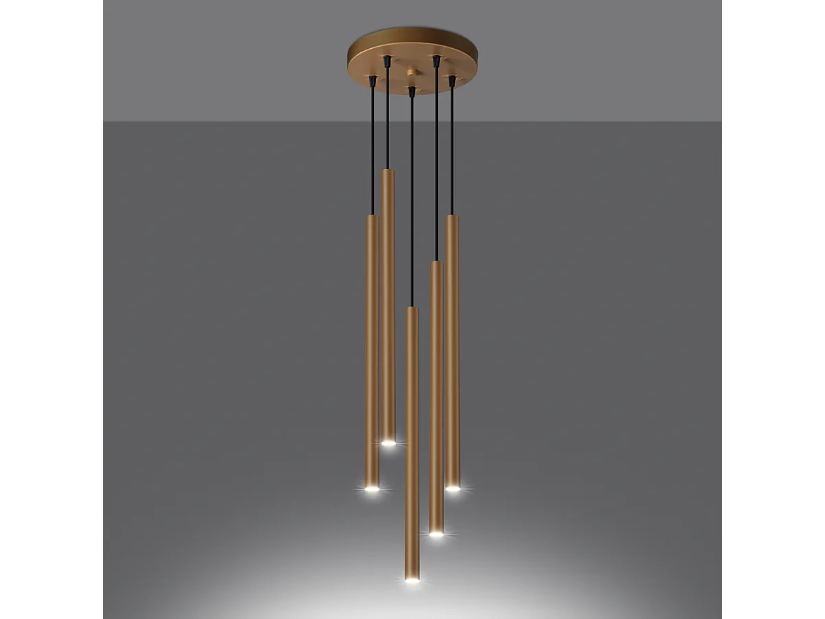 Lampy wiszące nowoczesny Brill, stal - 5 źródło światła 3000K - L.25 x H.110 cm - złoty 4752551 - obrazek 1