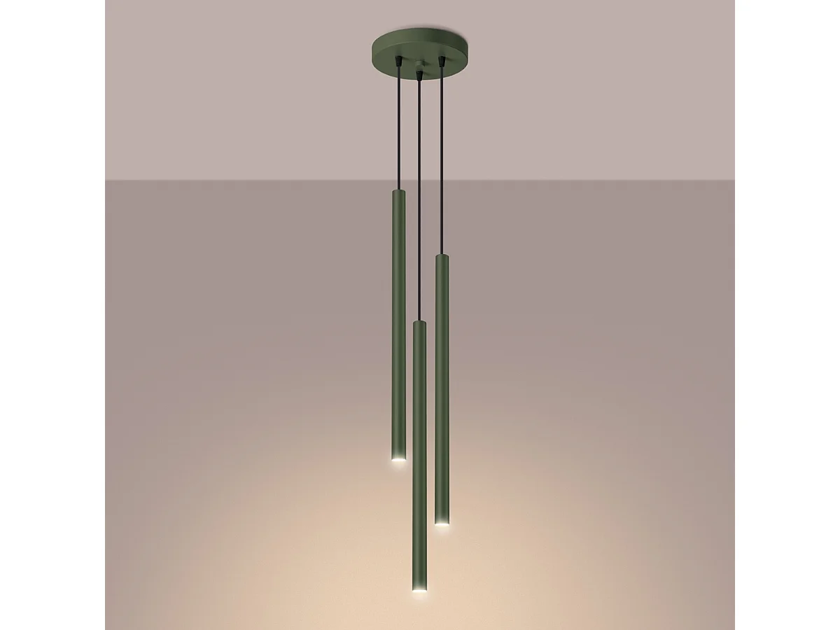 Lampa wisząca nowoczesny Brill, stal - 3 źródło światła 3000K - L.19.5 x H.104 cm - zielony oliwkowy 4752553 - obrazek 1