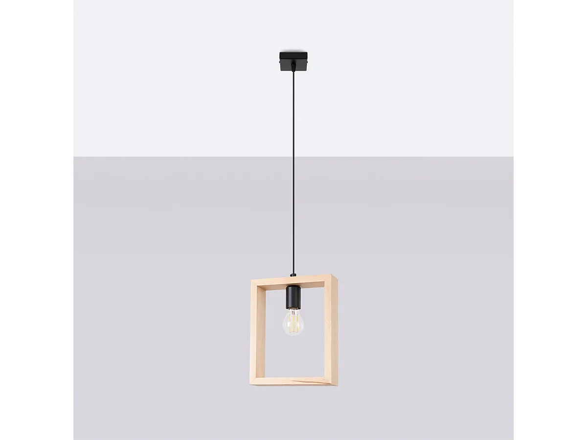 Lampy wiszące skandynawski Zodiara, stal/drewno - 1 źródło światła 4000K - L.24 x H.133 cm - naturalne drewno 4752560 - obrazek 1