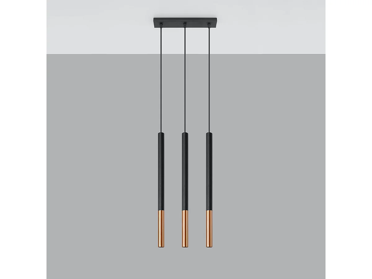 Lampy wiszące nowoczesny Flar, stal - 3 źródło światła 4000K - L.30 x H.90 cm - czarny/miedź 4752565 - obrazek 1
