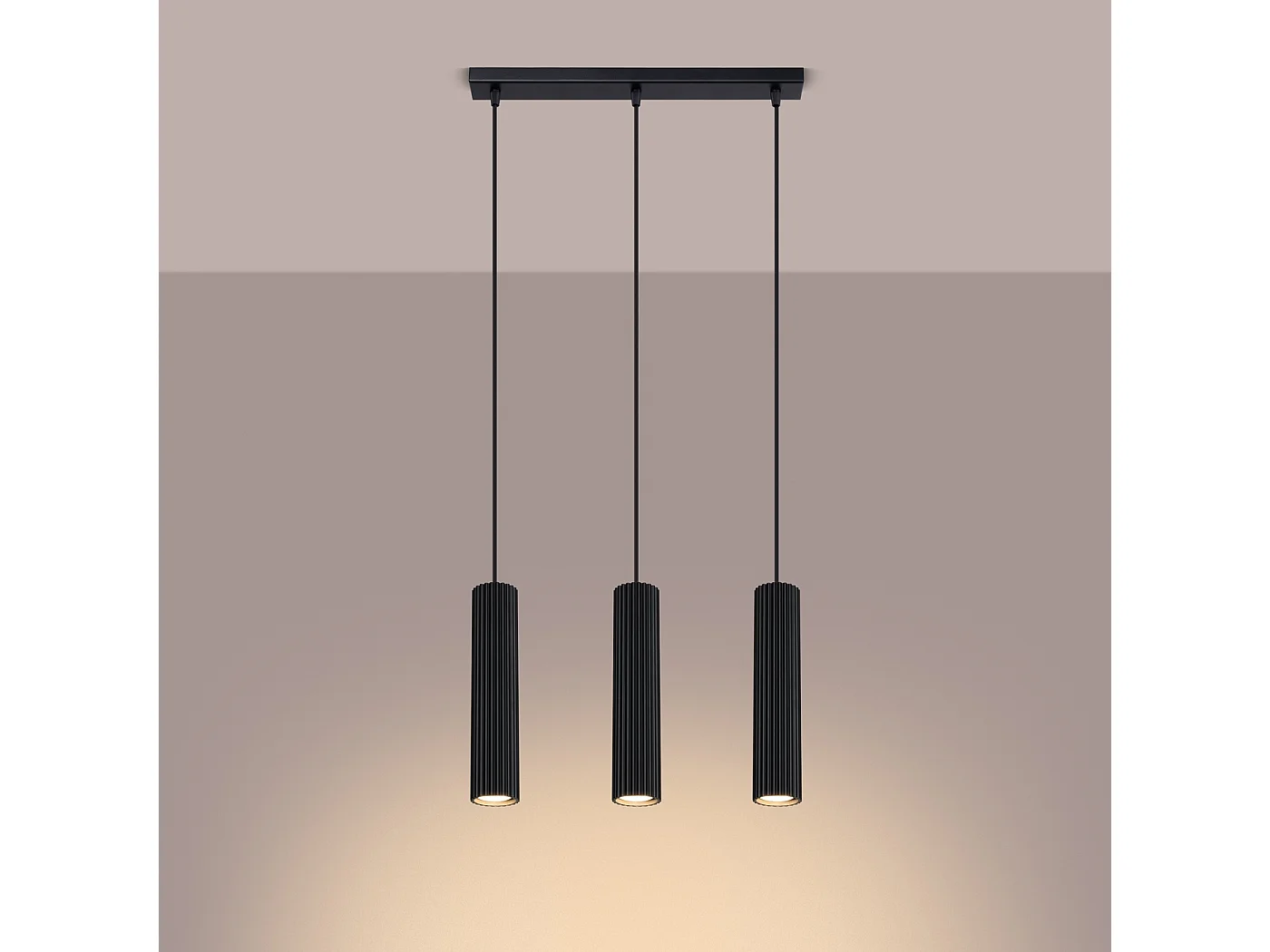 Lampa wisząca minimalistyczny Gloow, aluminium - 3 źródło światła 3000K - L.45 x H.98 cm - czarny 4752562 - obrazek 1