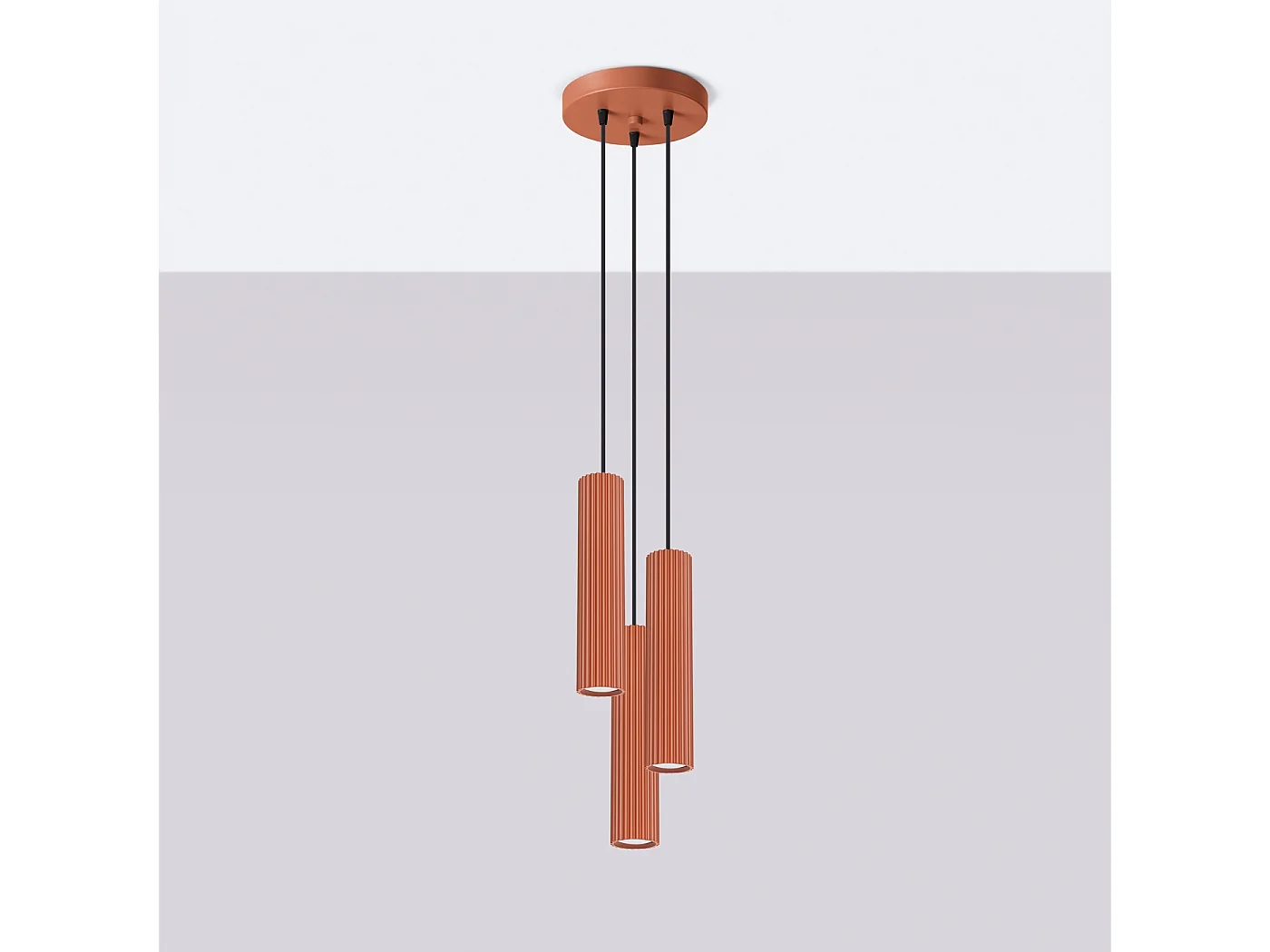 Lampa wisząca minimalistyczny Gloow, aluminium - 3 źródło światła 4000K - L.19.5 x H.108 cm - ochra czerwona 4752570 - obrazek 1
