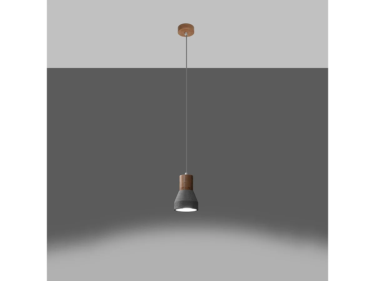 Lampy wiszące nowoczesny Polaric, beton - 1 źródło światła 3000K - L.10 x H.120 cm - szary/naturalne drewno 4752580 - obrazek 1