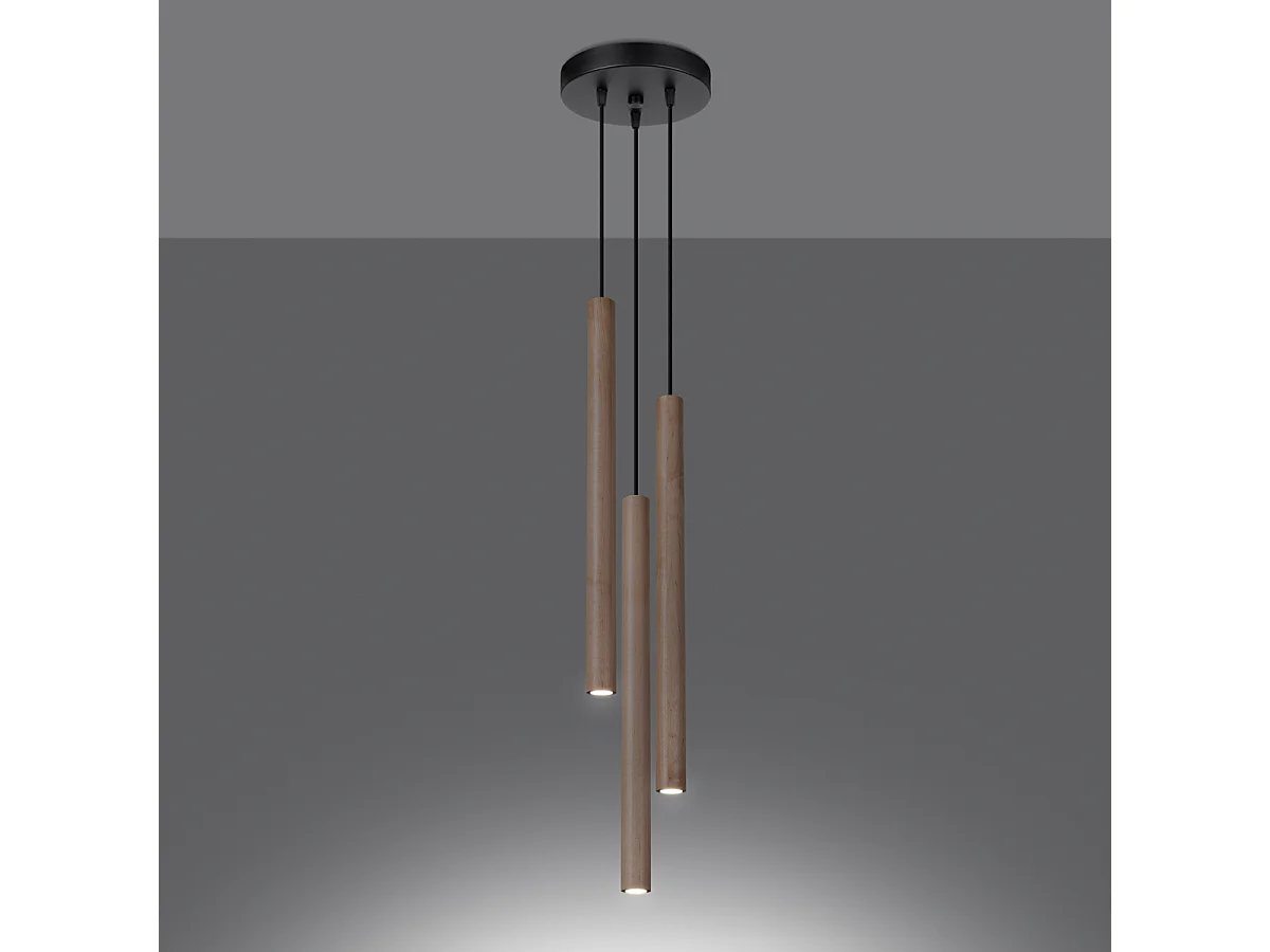 Lampy wiszące nowoczesny Brill, stal/drewno - 3 źródło światła 3000K - L.19.5 x H.115 cm - drewno 4752597 - obrazek 1