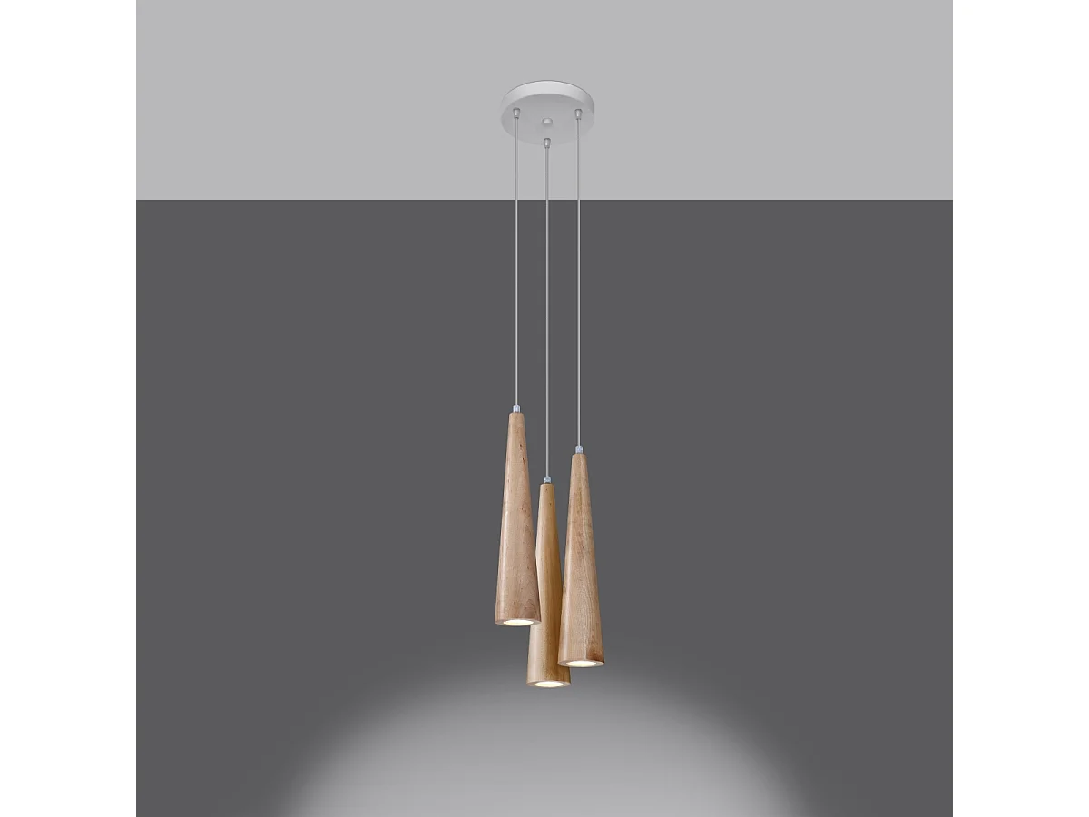 Lampy wiszące skandynawski Ravo, drewno - 3 źródło światła 3000K - L.20 x H.120 cm - naturalne drewno 4752634 - obrazek 1
