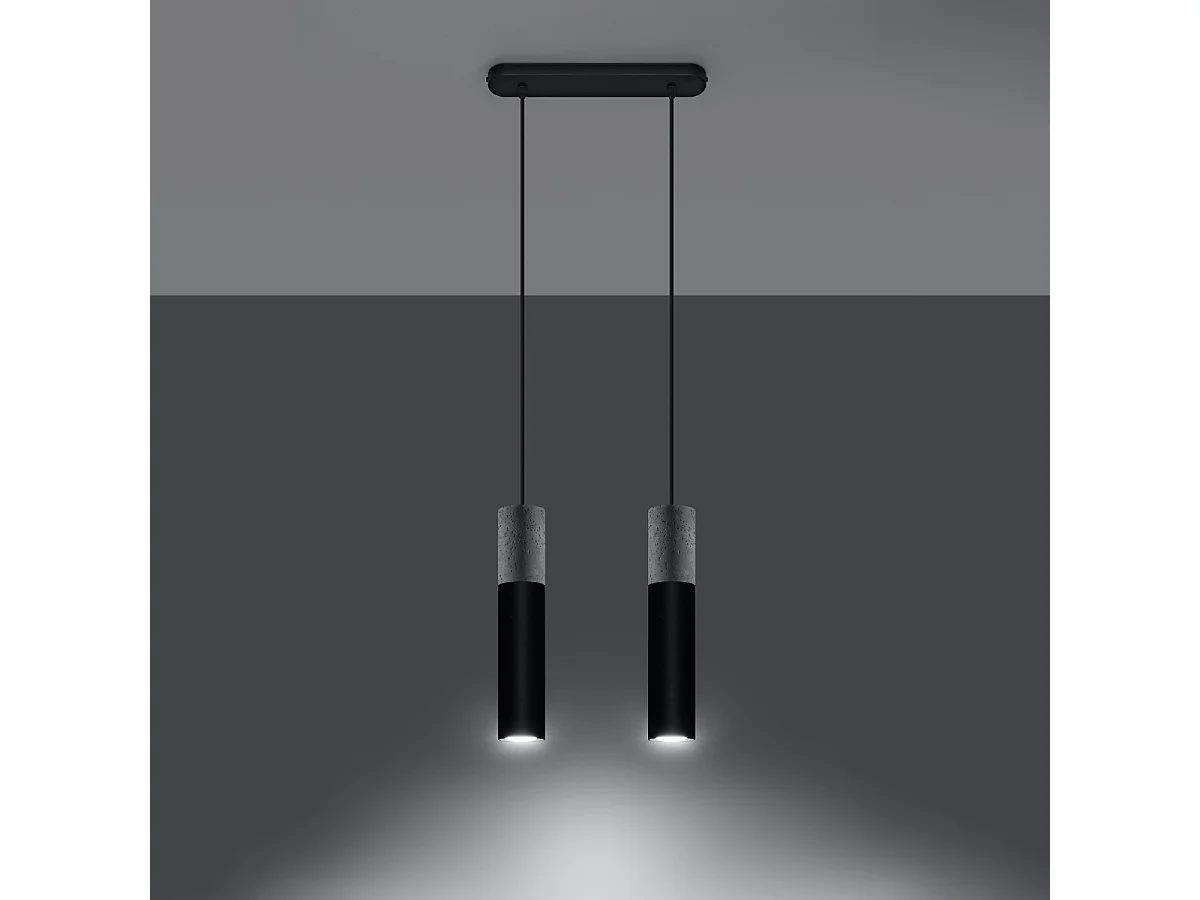Lampy wiszące nowoczesny Lume, stal/beton - 2 źródło światła 3000K - L.30 x H.90 cm - czarny/szary 4752642 - obrazek 1
